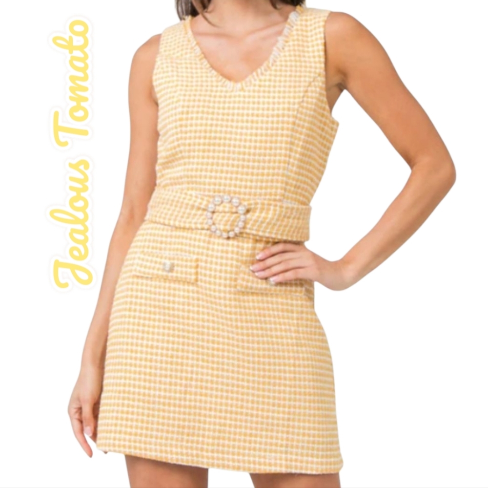 Jealous Tomato Butter Yellow Tweed Mini Dress NWT Large